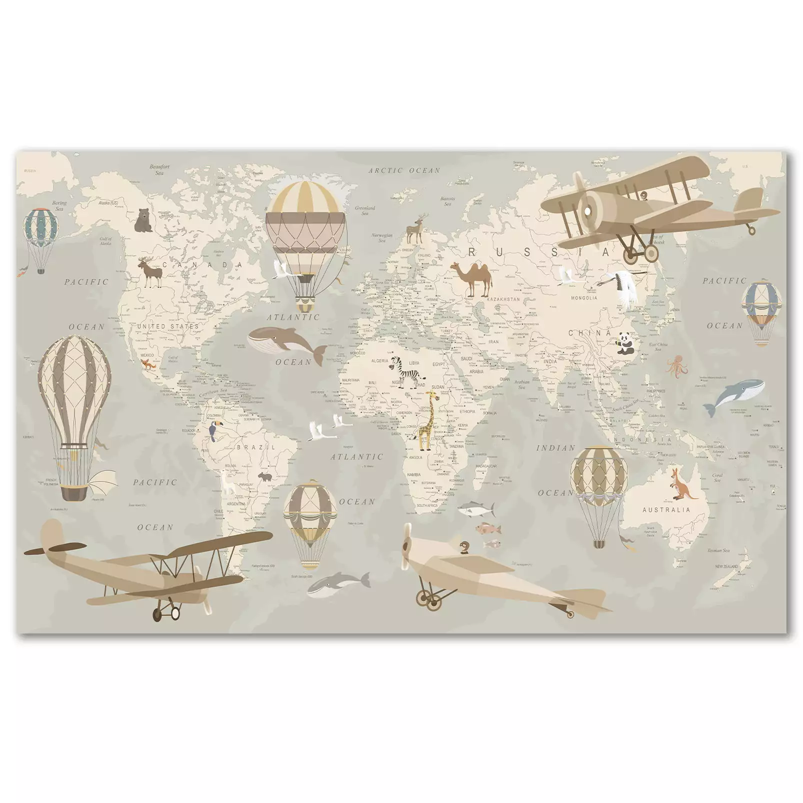 tableau-enfant-carte-du-monde-avions-et-montgolfieres-80x50-cm
