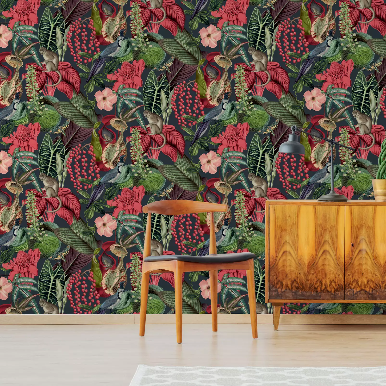 tapisserie-jungle-animaux-fleurs-et-animaux-tropicaux