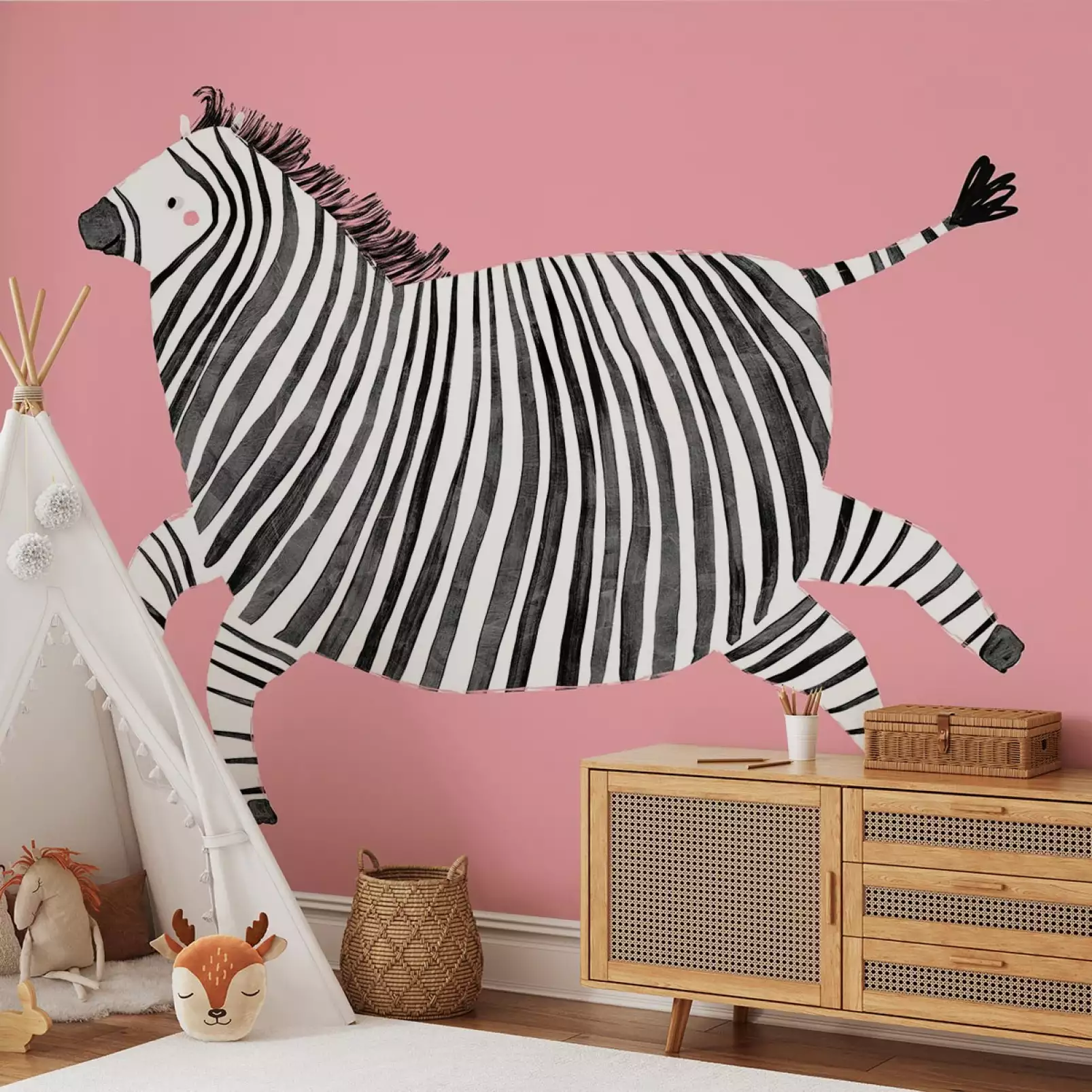 tapisserie-panoramique-chambre-enfant-zebre-rose